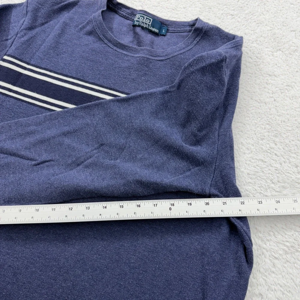 Vintage Polo Ralph‎ Lauren Mens Long Sleeve Striped T-Shirt Blue Crew Neck Large